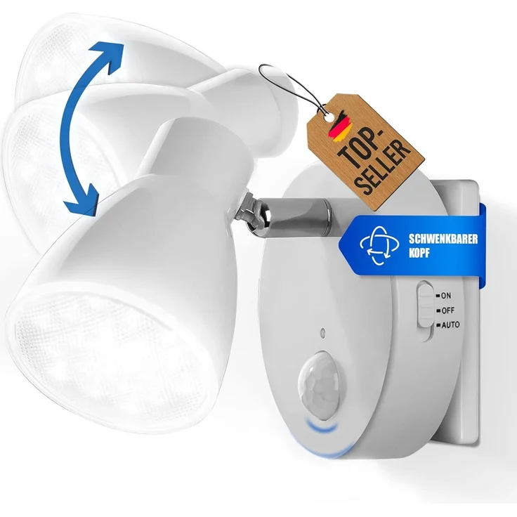 TRANGO LED Nachtlicht, Bewegungsmelder, 2635-016 LED Sensor Steckdosenlampe *MILO* mit Automatikfunktion in Weiß Sicherheitslicht 230V, Wandlampe, Orientierungslicht, Nachtlampe, Steckdosenlicht – Bild 1