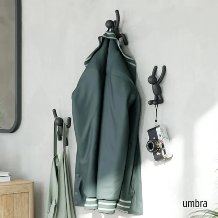 Umbra Buddy Haken - Dekorative Wandhaken Garderobe für Jacken, Schals, Taschen, Rucksäcke, Handtücher und Mehr, 3er-Set, Schwarz – Bild 3