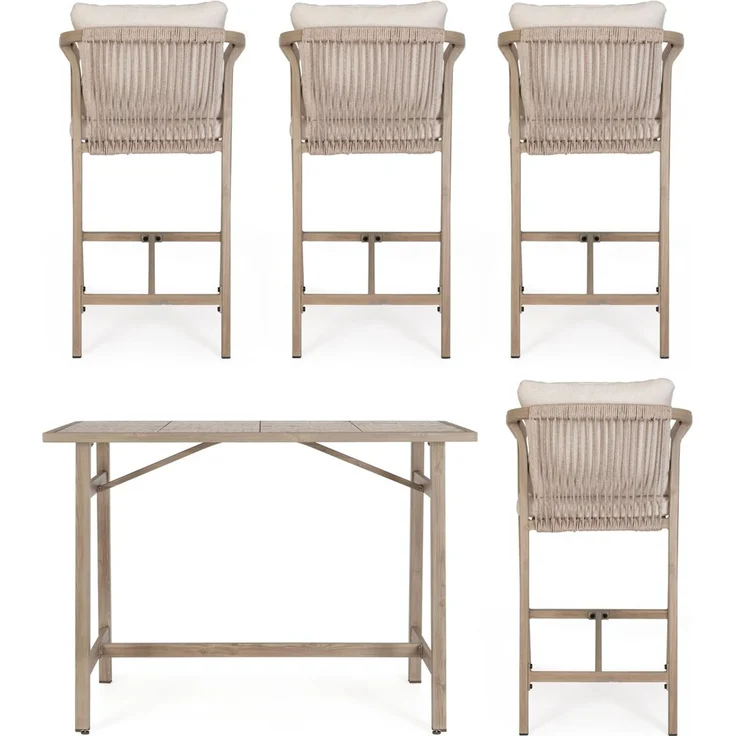 5er Garten-Barset Aremilak - Aluminium Timber Natur, Olefin Naturbeige – Bild 5