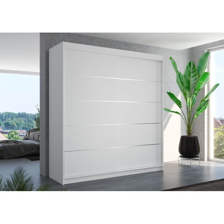 Schiebetürenschrank Schrank Nr. 420 in Weiß matt 200 x 215 x 58 cm