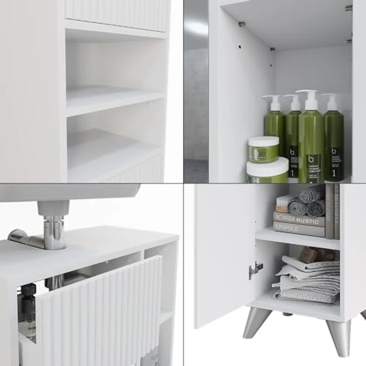 Vichy Badmöbel-Set Leano, Weiss, 3-teilig mit Waschbeckenunterschrank und Spiegelschrank, hochwertige Verarbeitung – Bild 6