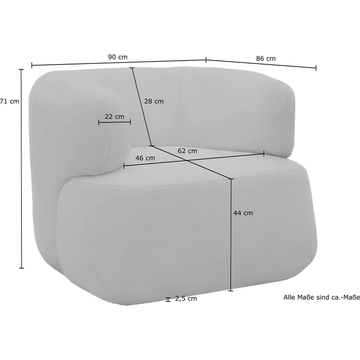 DOMO. collection Sessel 800012, Polstersessel, organische Form, gepolsterte Rückenlehne, Rücken in Oberstoff, Armsessel, Cocktailsessel, Loungesessel, 90 x 86 x 71 (BxTxH), creme – Bild 7