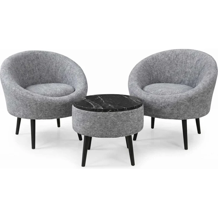 Hanah Home 'Lida Linen - Grey' Ohrensessel- und Couchtisch-Set (3-teilig), Grau, 75 x 100 x 42 cm – Bild 3