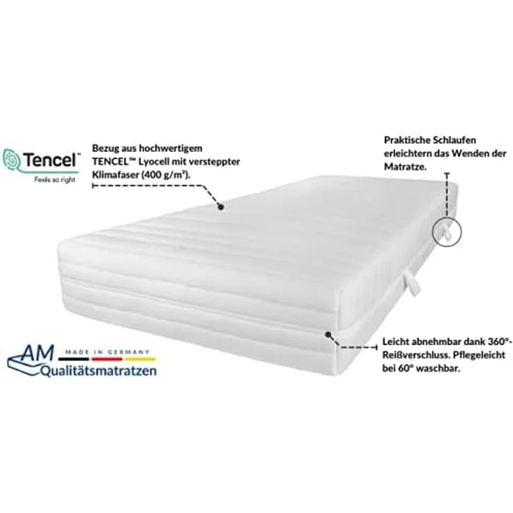 AM Qualitätsmatratzen Kaltschaummatratze mit 6 cm Gelschaum-Auflage, H2, Höhe 24 cm, 80x200 cm – Bild 3