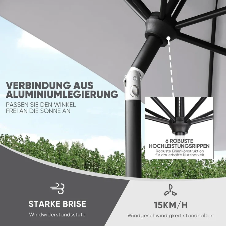 Sekey Aluminum Sonnenschirm 210 × 140 cm, Hellgrau – Bild 4