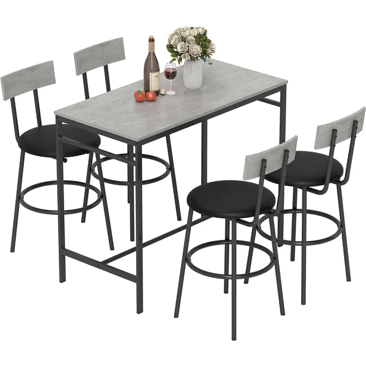 HOMCOM Bartisch Set, Stahl, MDF, Hellgrau, 110L x 55B x 90H cm – Bild 1