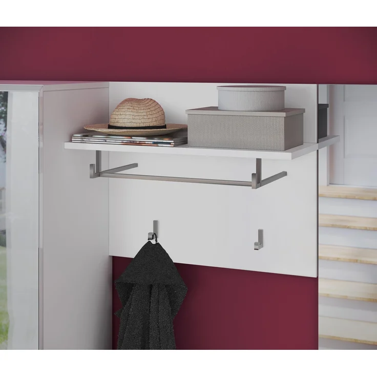 Garderobenpaneel >Linus< in weiß/weiß hochglanz - 60x49x26cm (BxHxT) – Bild 3