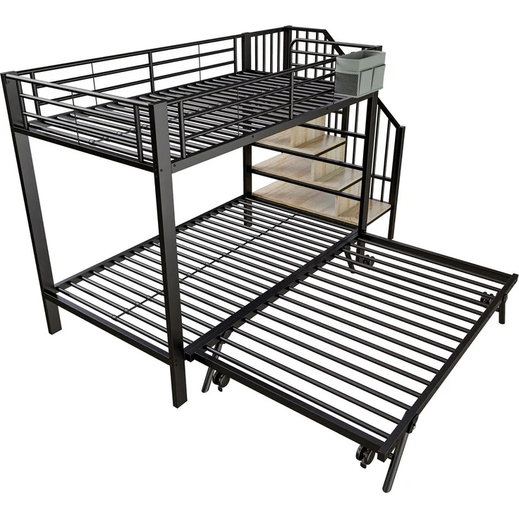 Etagenbett, 90x200cm/180x200cm, untere Liegefläche erweiterbar, Treppe mit Regal, Kinderbett mit Rausfallschutz, Metallbett – Bild 9