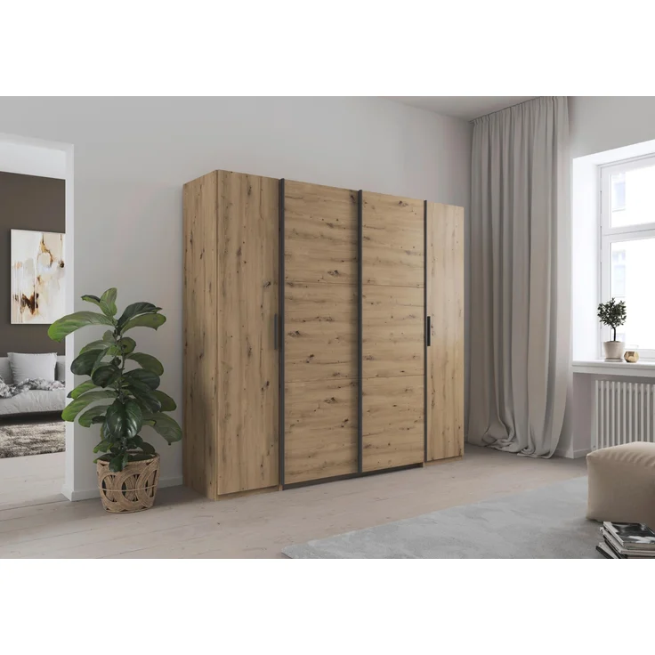 rauch Kleiderschrank, Dreh- und Schwebetürenschrank KRONACH, 4-türig, Eiche Artisan, 225 x 210 x 59 cm – Bild 1