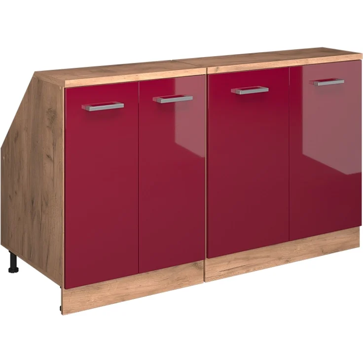 Küchenschrank für Dachschrägen R-Line Rot Hochglanz 140 cm 2er Set Schrankkorpuss 60 cm Tiefe Vicco – Bild 1