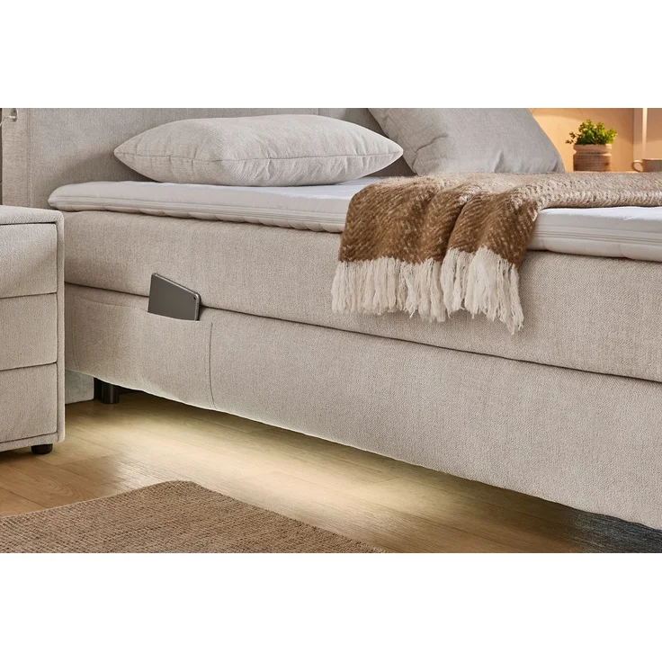 Boxspringbett 160x200 cm H3+H4 Federkernmatratzen Bonell Topper Chenille Beige – Bild 3