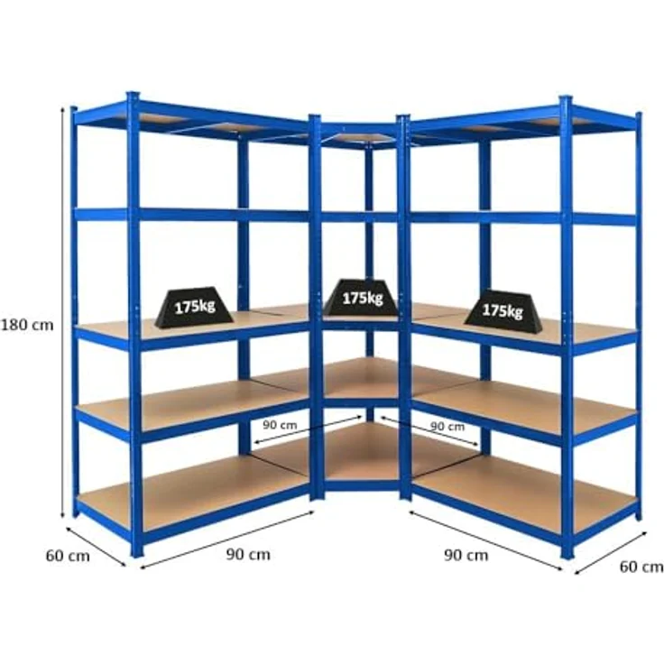 PROREGAL Mega Deal Eckregal Ragnar 1x: 180 x 90 x 60 cm | Taurus 2X: 180 x 90 x 60 cm Blau Fachlast 175kg, Kellerregal, Steckregal, Garagenregal, Lagerregal – Bild 3