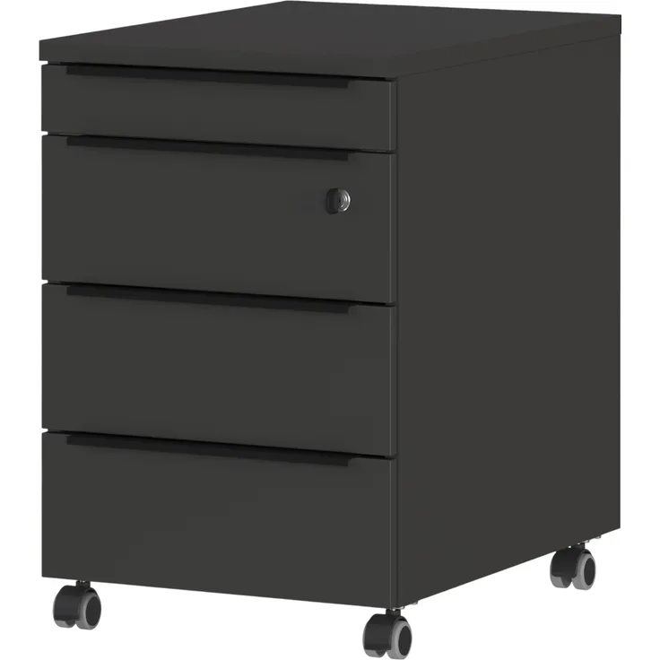 bümö Space Rollcontainer mit Schubladen, Container abschließbar aus Holz in graphit - Rollwagen für's Büro als Schreibtisch Unterschrank, Bürocontainer od. Schreibtischcontainer, SPCSRC-547