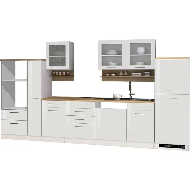 Küchenzeile komplett 370 cm weiß MARANELLO-03 , Weiß Hochglanz ohne E-Geräte B x H x T ca. 370 x 200 x 60cm