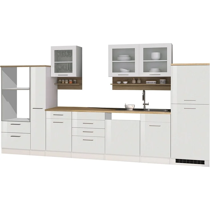 Küchenzeile komplett 370 cm weiß MARANELLO-03 , Weiß Hochglanz ohne E-Geräte B x H x T ca. 370 x 200 x 60cm