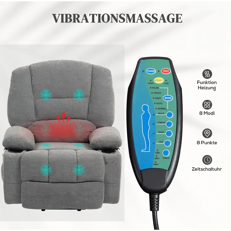 DESVIAE Sessel mit elektrischer Aufstehhilfe und Massagefunktion, 90x102x97 cm, Polyester, Dunkelgrau – Bild 5