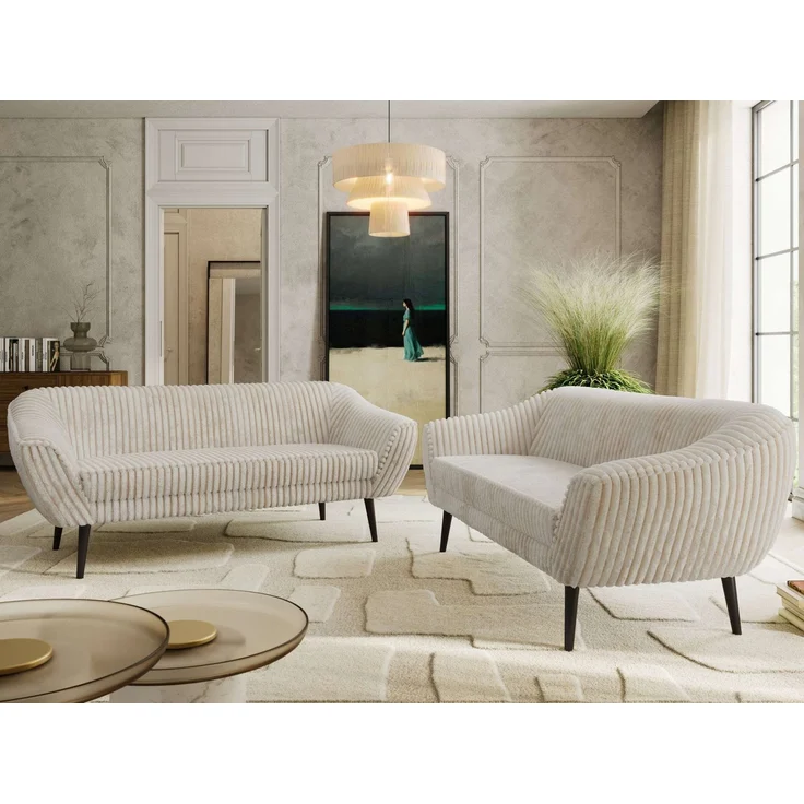 Wohnzimmerset Möbelset PIRS 3-3, Armlehnen, Wellenfederung, schwarze Füße, Dreisitzer Sofa, Polstermöbel Set - Hellgrau Velvet – Bild 3