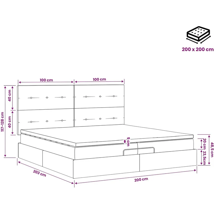 vidaXL Ottoman Bett mit Matratze Schwarz 200 x 200 cm Stoff 3457517 – Bild 12