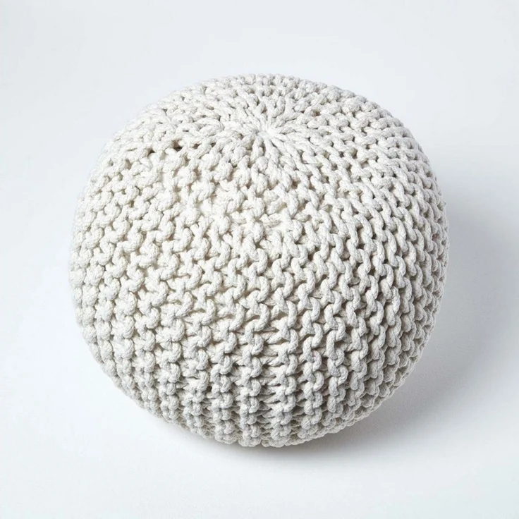 Homescapes Pouf Runder Strickpouf 100% Baumwolle, natur – Bild 2