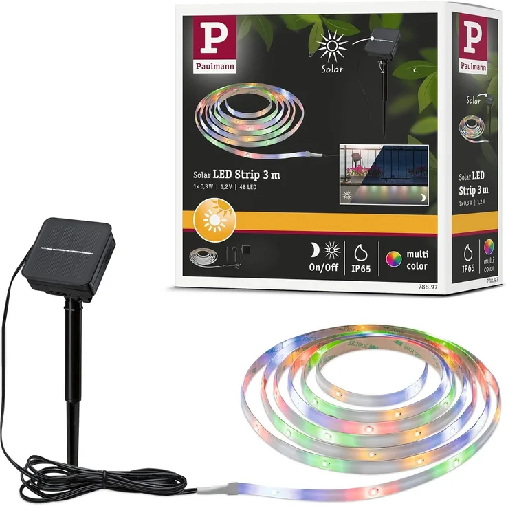 Paulmann No. 78897 LED Stripe Solar 3m IP44 inkl. Dämmerungssensor und Akku RGB