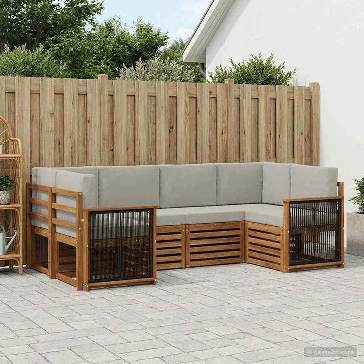 vidaXL Outdoor-Sofagarnitur 6 stk. 6-Sitzer Natur und Hellgrau 3384772