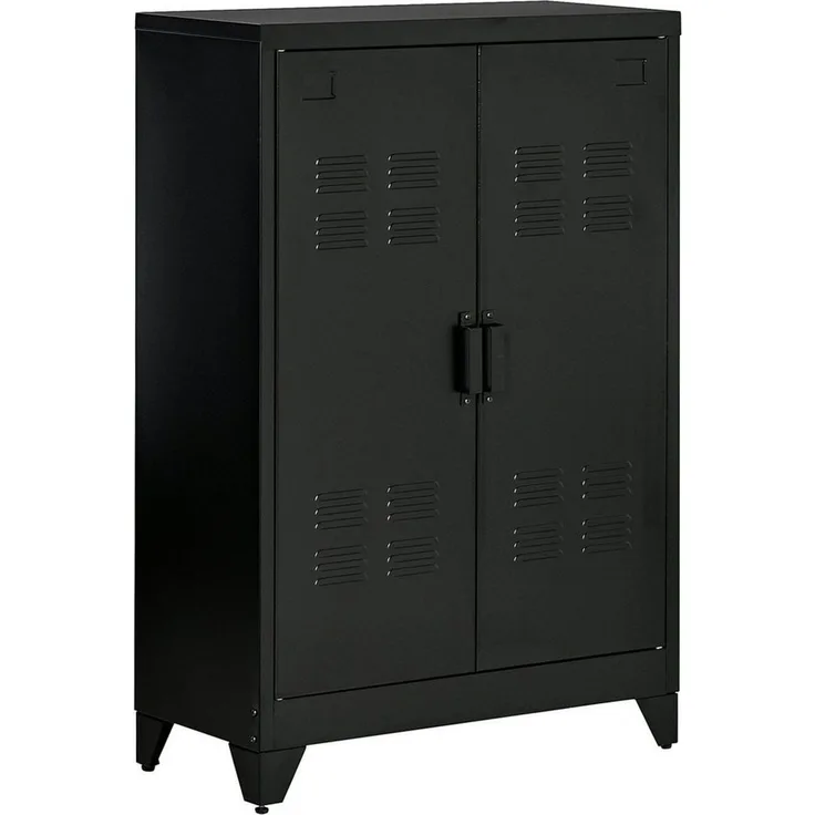 HOMCOM Highboard Aktenschrank mit Lamellentüren (Aufbewahrungsschrank, 1 St, Lagerschrank), Schwarz 75 x 33 x 110 cm