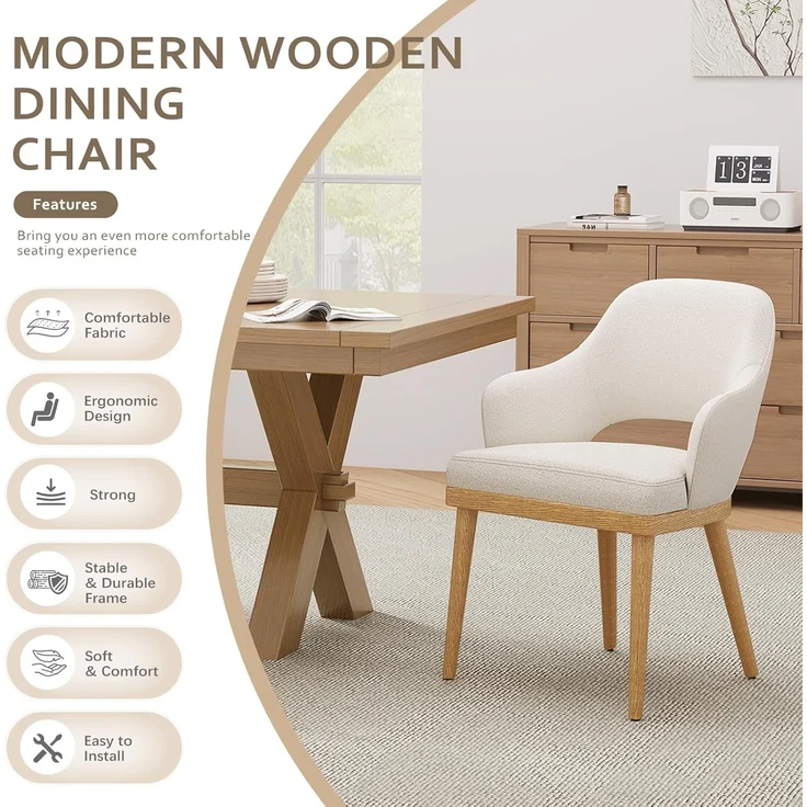 COLAMY Esszimmerstühle 2er Set, Moderne Polsterstühle für das Esszimmer, Küchenseitenstühle, Landhaus-Esszimmerstühle mit offener Rückenlehne für die Küche, Beige – Bild 4