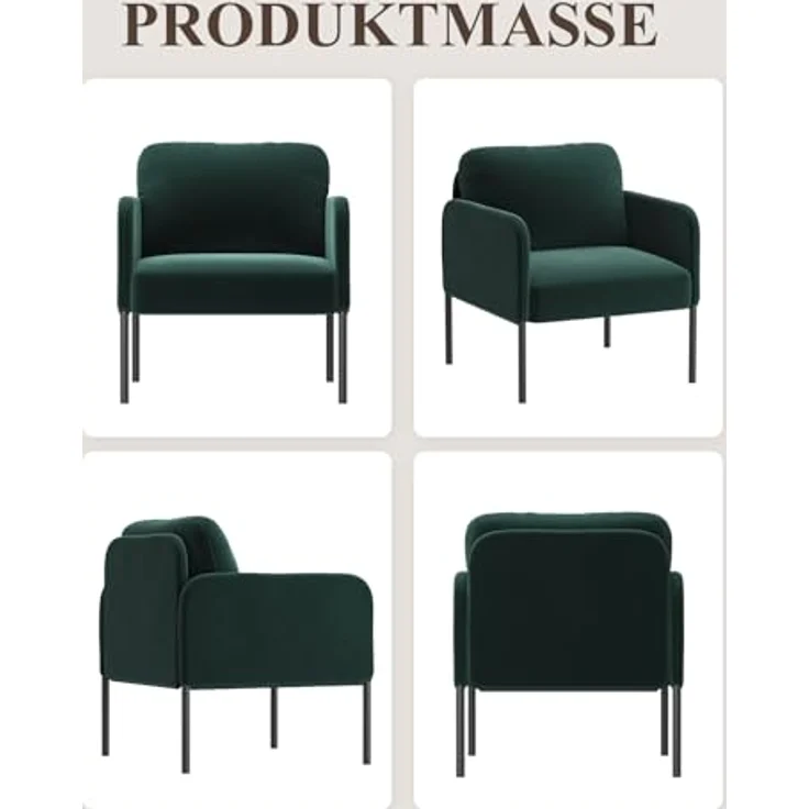 COLAMY Gepolsterter Ohrensessel 2er Set aus Samt – Moderner Lounge-Sessel mit weicher Rückenlehne, Komfortabler Sessel für Wohnzimmer, Schlafzimmer, Apartment & Leseecke, Grün – Bild 10