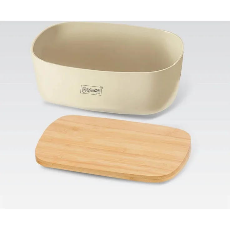 Feel Maestro Brotkasten MR-1776-IVORY Bambusdeckel, Kunststoff + Bambusholz, 35 x 24 x 12 cm