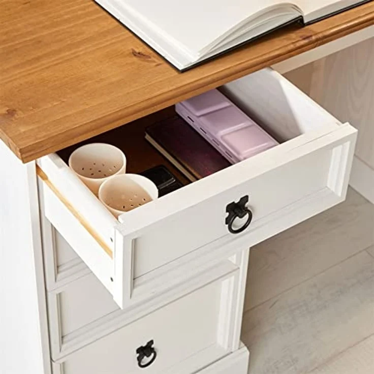 CARO-Möbel Schreibtisch CAMPO, Schreibtisch aus Kiefer Bürotisch mit Schubladen Massivholz Mexiko Lan – Bild 7