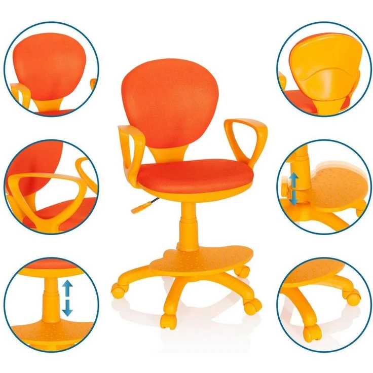 hjh OFFICE 671008 Kinderdrehstuhl Kid Colour Stoff Orange Schreibtischstuhl Kinder, Fußablage & Sitzfläche höhenverstellbar – Bild 1