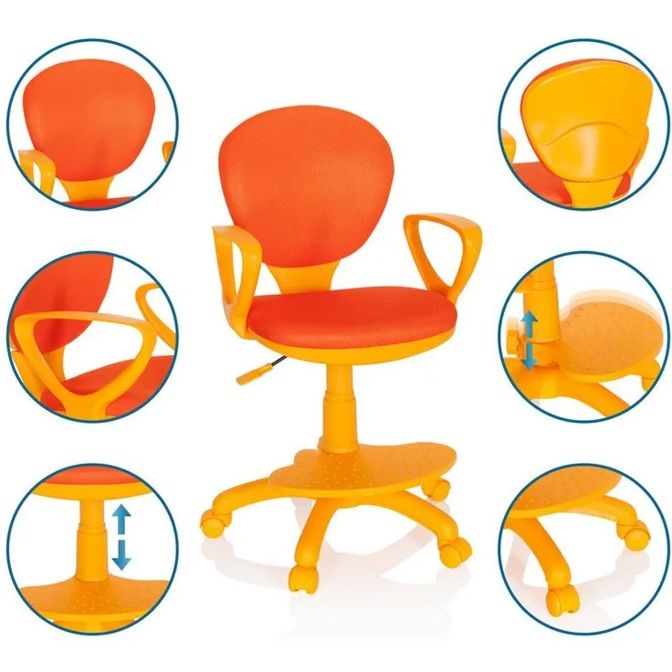 hjh OFFICE 671008 Kinderdrehstuhl Kid Colour Stoff Orange Schreibtischstuhl Kinder, Fußablage & Sitzfläche höhenverstellbar