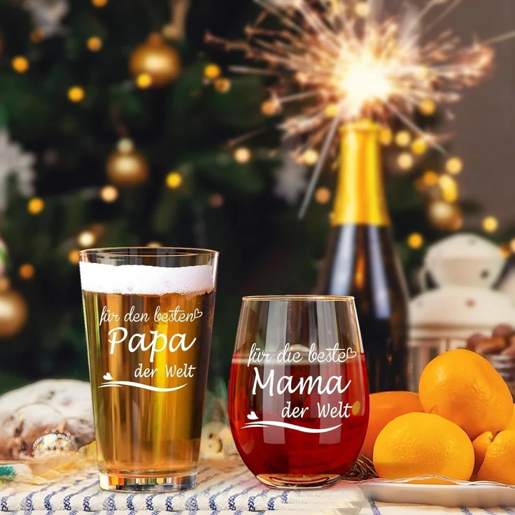 Joymaking Weinglas und Bierglas Set - Personalisiertes Geschenk Eltern Muttertag – Bild 2