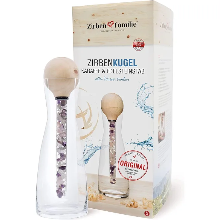 Zirbenfamilie Wasserkaraffe Zirbenkugel Edelstein Stab Karaffe, (Edelstein Set)