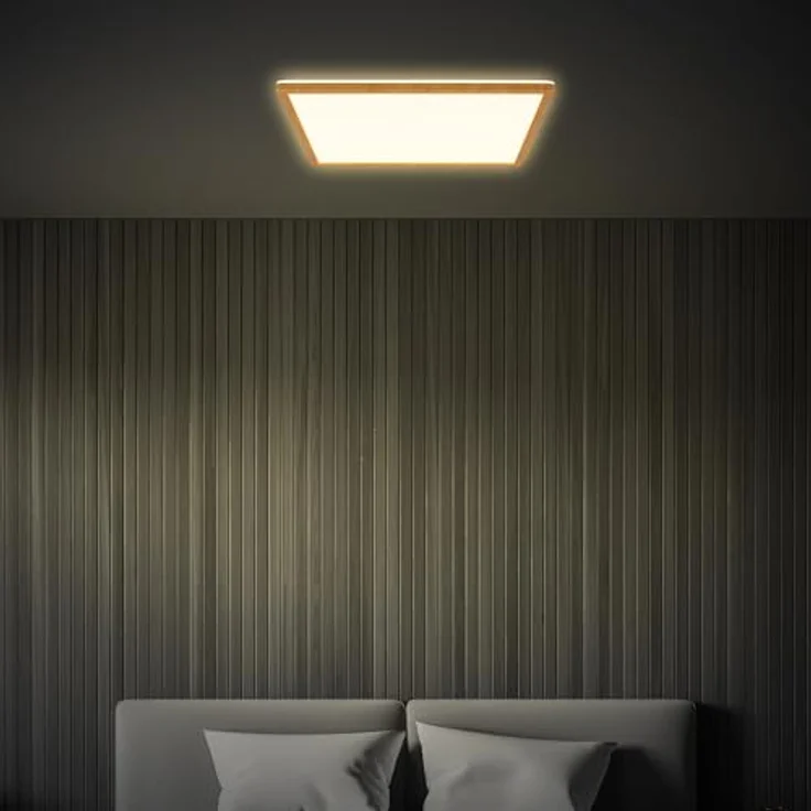 BRILONER - LED Deckenlampe mit indirektem Licht, flach, warmweißes Licht, Lampe, Deckenleuchte, Wohnzimmerlampe, LED Panel, Küchenlampe, Schlafzimmerlampe, 42x42x3 cm, Holzrahmen – Bild 6
