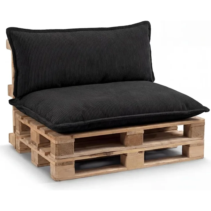 Gutekissen® Palettenkissen Glatte Kissen mit Paspel, Palettenauflagen Sitzkissen Rückenlehne Glatt PLL (Schwarz, Rückenlehne 120x40)