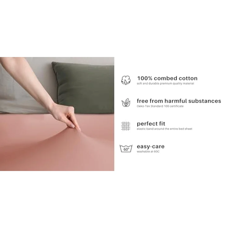 DecoKing Spannbettlaken 120x200 140x200 cm 100% gekämmte Baumwolle Lachs Spannbetttücher Jersey Boxspringbett Amber 120x200 140x200 – Bild 6