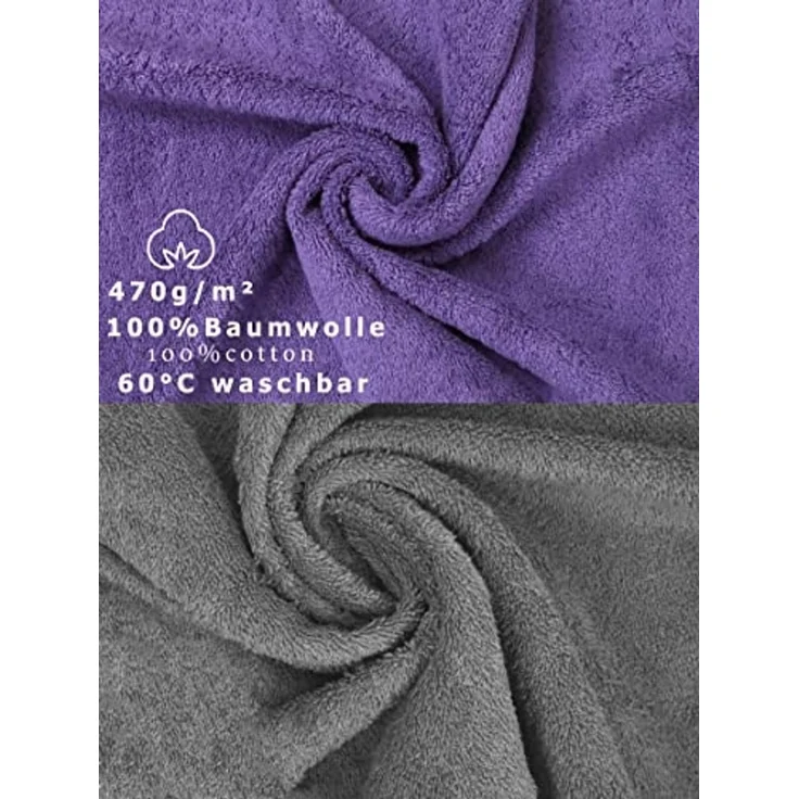 Betz Gästehandtücher 10 Stück Gästetuch Set Premium 30x50 cm Farbe lila und anthrazit, 100% Baumwolle (Set, 10-St) – Bild 3