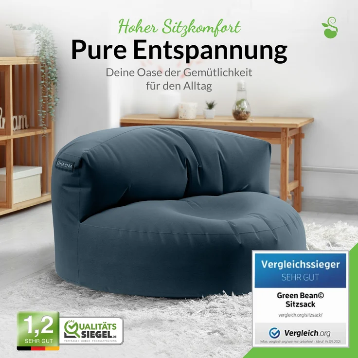 Green Bean® Sitzsack ergonomische Rückenlehne, waschbarer Bezug, mit Füllmaterial dunkelblau, 90x50 cm – Bild 2