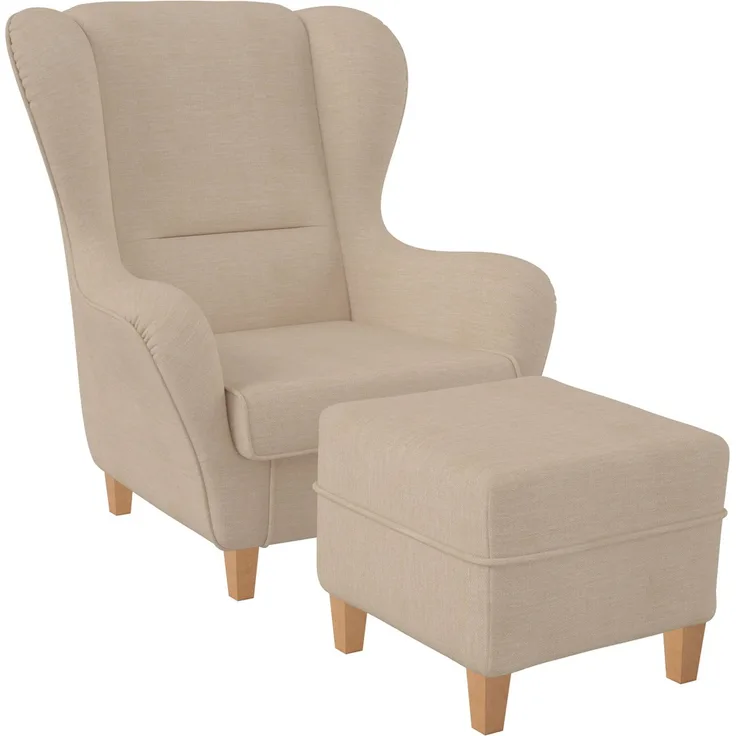 Supellex Sofia Ohrensessel mit Hocker | Design Vienna Creme-Beige
