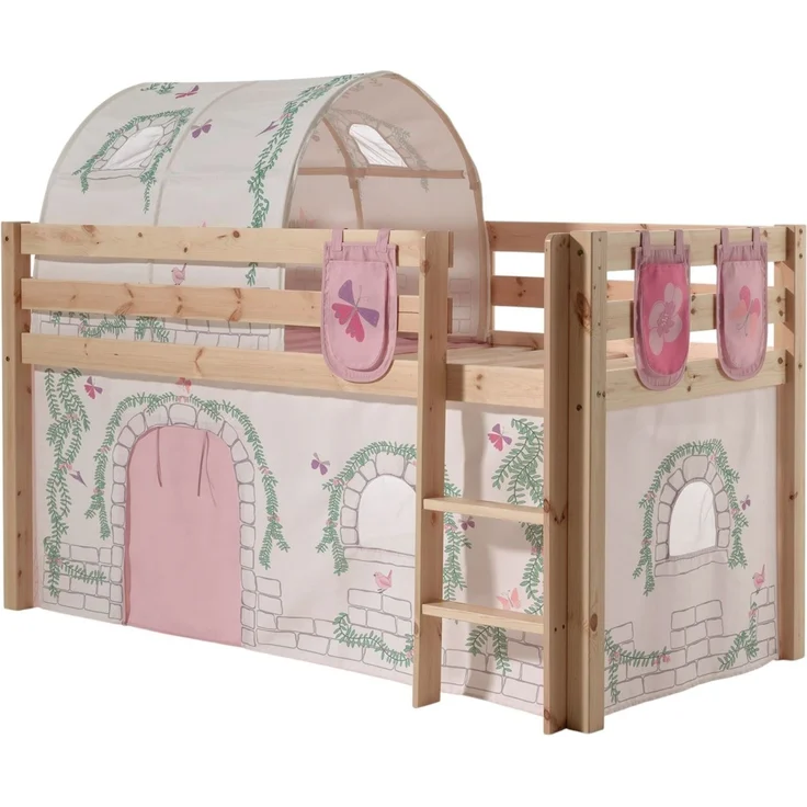 Kinderbett Karolina 210x114x106 Massivholz Natur Textilset Burg 4 – Bild 1