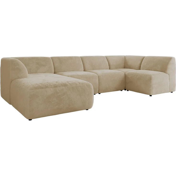 Modulares XXL-Ecksofa MODARO 5M, U-Form, Wohnlandschaft, 5-teilig, freistehend, Wohnzimmer Couch, HR-Schaumstoff - Creme Plüsch - Links – Bild 7