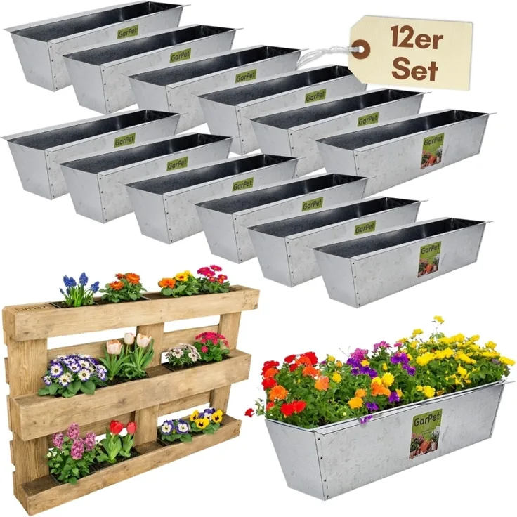 GarPet Blumenkasten Paletten Blumenkasten Pflanzkasten Europalette Metall 12 Stück im Set
