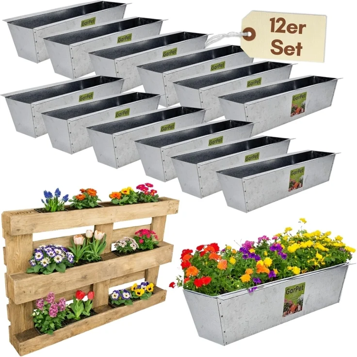 GarPet Blumenkasten Paletten Blumenkasten Pflanzkasten Europalette Metall 12 Stück im Set – Bild 1