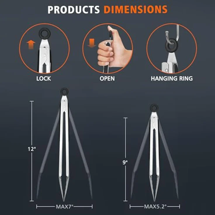 hotec Premium Edelstahl Küche Zange Set von 5,1 22,9 cm und 30,5 cm Locking Metall Lebensmittel Zange rutschfesten Griff – Bild 4