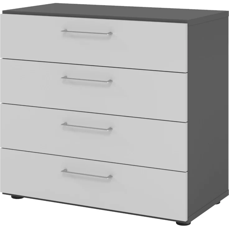 bümö smart Schubladenschrank, Büroschrank 80cm breit in Graphit/Grau mit 4 Schüben - Bürocontainer aus Holz, Container mit Metallgriffen & Soft-Stop Schubladen, 928S4-G-5-BS