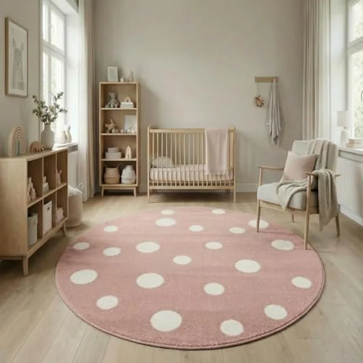 Jimri Kinderteppich DOTS l Pünktchen Gepunktet | Farbe: Beige Blau Rosa | Kinderzimmer/Jugendzimmer – Bild 4