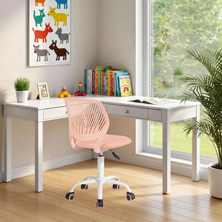 FurnitureR Bunter Schreibtischstuhl, moderner höhenverstellbarer Computerstuhl ohne Armlehnen, ergonomischer Drehstuhl für Kinderzimmer und Home Office – Bild 3