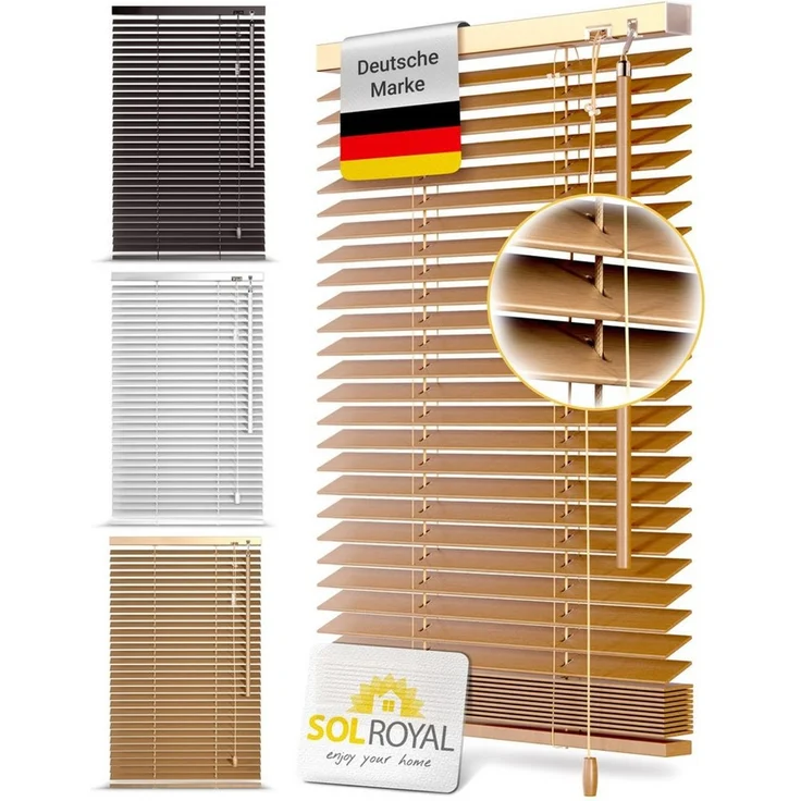 Sol Royal Jalousie Holzjalousie SolDecor JH3 Jalousie aus Holz in, 70x130cm, Eichenoptik, Tür- und Fensterjalousie Holz Blickschutz 3,5 cm breite Lamellen – Bild 2