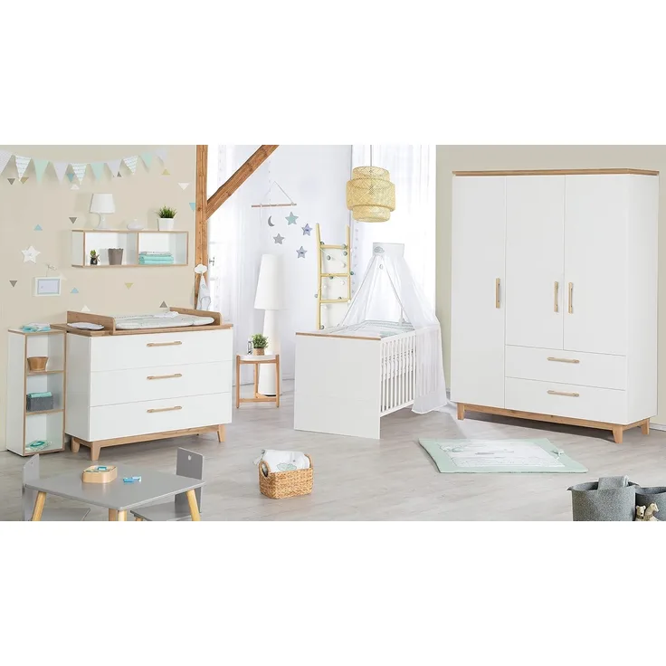 roba Kinderzimmerset 'Finn' 3-teilig - Bett 70 x 140 - Kleiderschrank 3-türig - Weiß / Goldeiche